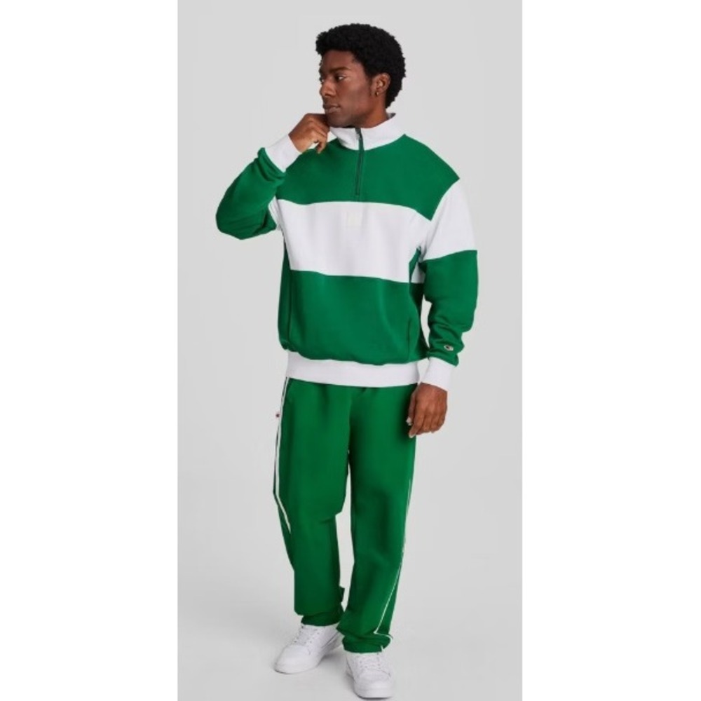 Champion Quarter Zip Pullover Mens Large Green White NWT Tennis Club Graphic Tee - Picture 7 of 8